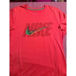 Nike Dri Fit Men's Red Athletic T Shirt Graphic Swoosh Workout Tee L
